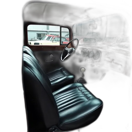 car, photorealistic, concept art, 3d render, fog, interior, classic, black transparent PNG cut-out