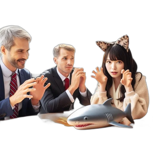staff, concept art, well-lit, room, four, individuals, gather, rectangular transparent PNG cut-out