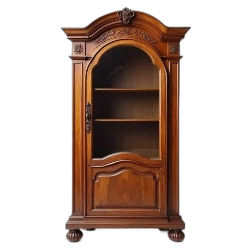furniture, classic, wooden, wardrobe, glass, door, intricate, carvings transparent PNG cut-out