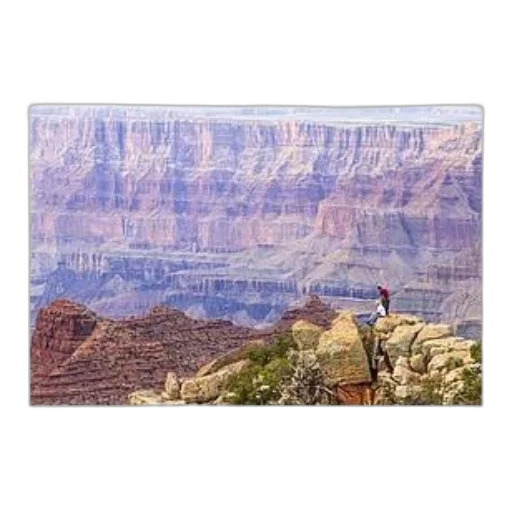 person, stands, rocky, outcrop, overlooking, vast, grand, canyon transparent PNG cut-out