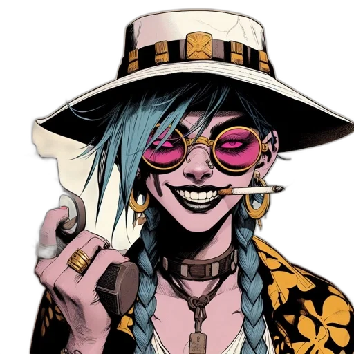 hat, face, jacket, comic book art, cyberpunk, cartoon, concept art, animated transparent PNG cut-out