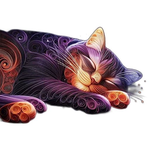 fantasy art, watercolor, photorealistic, concept art, dark, illustrated, feline, sleeps transparent PNG cut-out