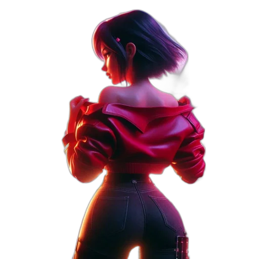 jacket, dress, robot, weapon, concept art, cyberpunk, comic book art, 3d render transparent PNG cut-out