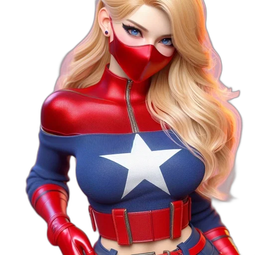 mask, comic book art, concept art, 3d render, cartoon, woman, long, blonde transparent PNG cut-out