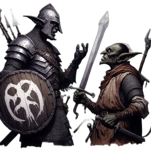 sword, concept art, fantasy art, comic book art, dark, monochrome, earth tones, knight transparent PNG cut-out