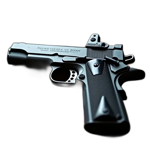 weapon, 3d render, photorealistic, sil, 1911, model, black, metal transparent PNG cut-out