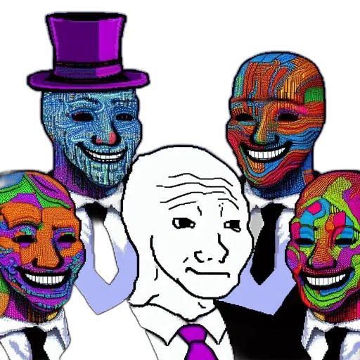 mask, face, robot, vaporwave, five, figures, suits, ties transparent PNG cut-out
