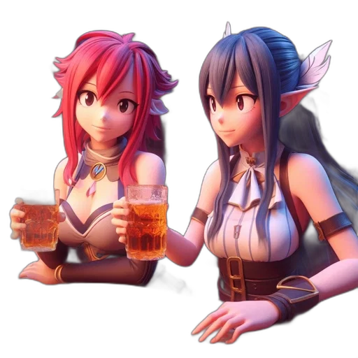 concept art, 3d render, fantasy art, pixel art, two, animated, females, sit transparent PNG cut-out