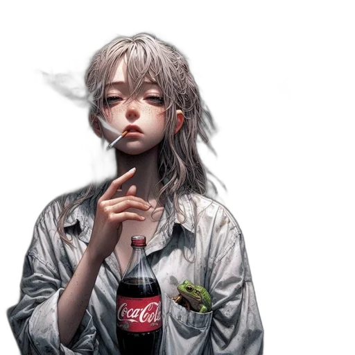 jacket, bottle, face, food, photorealistic, anime, concept art, cyberpunk transparent PNG cut-out