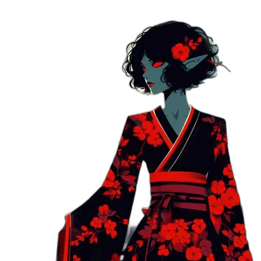 dress, jacket, flower, concept art, anime, watercolor, comic book art, red transparent PNG cut-out
