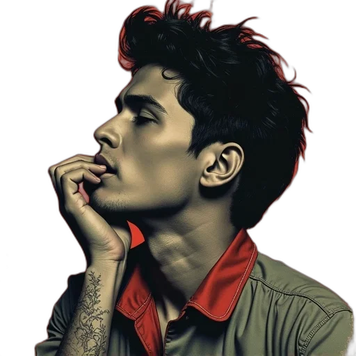 jacket, face, hair, photorealistic, cartoon, comic book art, watercolor, neon lights transparent PNG cut-out