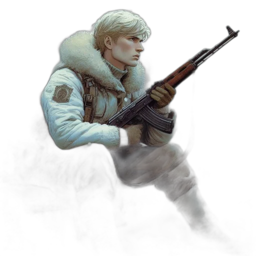 jacket, weapon, staff, face, concept art, fantasy art, pixel art, comic book art transparent PNG cut-out