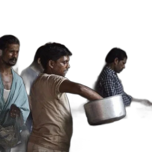 food, concept art, rain, four, men, working, kitchen, one transparent PNG cut-out