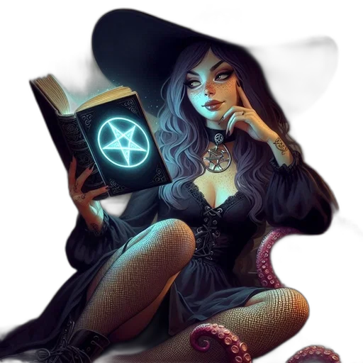 fantasy art, comic book art, concept art, pixel art, neon lights, fire, dark, witch transparent PNG cut-out