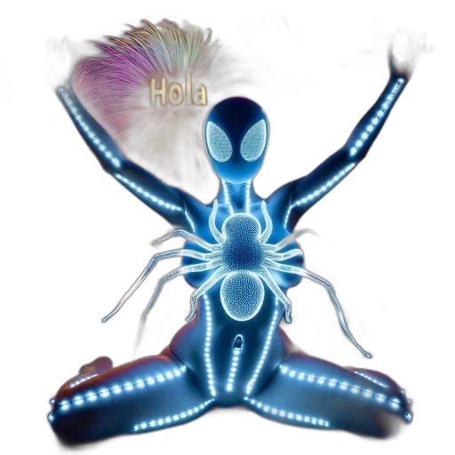 robot, concept art, 3d render, fantasy art, cyberpunk, blue-lit, figure, spider-like transparent PNG cut-out