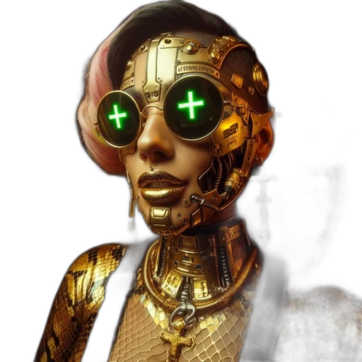 robot, mask, staff, face, concept art, cyberpunk, 3d render, fantasy art transparent PNG cut-out