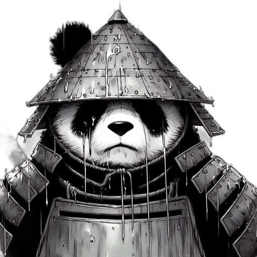 mask, concept art, comic book art, fantasy art, photorealistic, panda, wears, kabuto transparent PNG cut-out