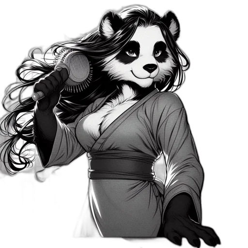 dress, concept art, fantasy art, comic book art, photorealistic, monochrome, anthropomorphic, panda transparent PNG cut-out