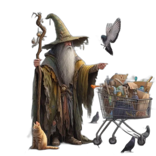 staff, hat, creature, dragon, concept art, fantasy art, 3d render, pixel art transparent PNG cut-out