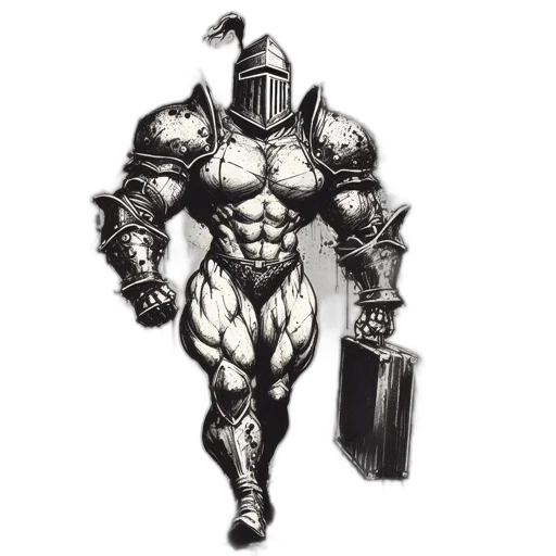 sword, robot, weapon, concept art, fantasy art, comic book art, pencil sketch, muscular transparent PNG cut-out
