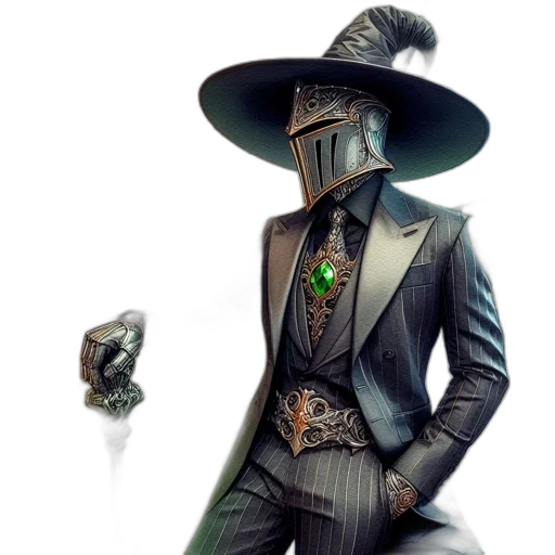 mask, hat, jacket, staff, concept art, fantasy art, pixel art, photorealistic transparent PNG cut-out