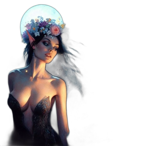 crown, dress, flower, jewelry, fantasy art, concept art, photorealistic, pixel art transparent PNG cut-out