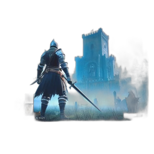sword, weapon, concept art, fantasy art, pixel art, watercolor, fog, blue transparent PNG cut-out