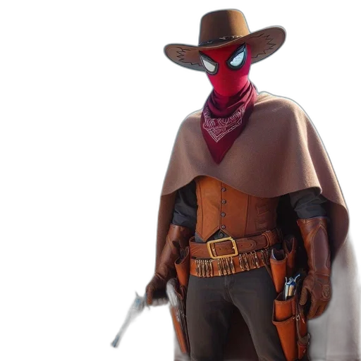 concept art, 3d render, comic book art, figure, cowboy, hat, red, mask transparent PNG cut-out
