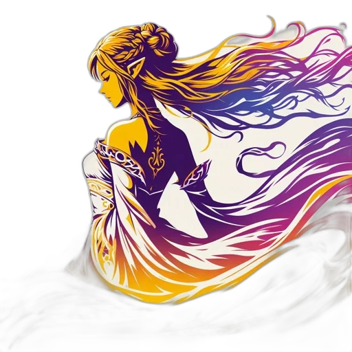 dress, fantasy art, concept art, pixel art, anime, fire, golden, colorful transparent PNG cut-out