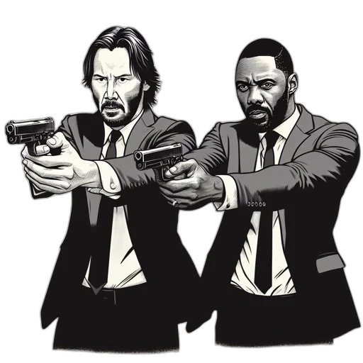 weapon, comic book art, concept art, cartoon, pixel art, two, armed, men transparent PNG cut-out