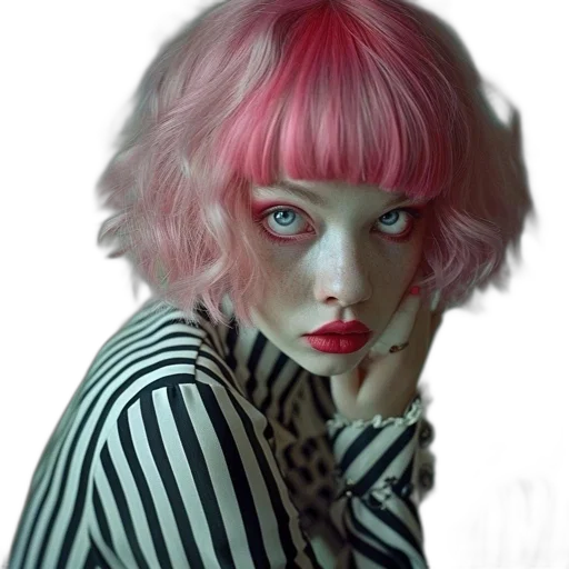 hair, face, jacket, creature, photorealistic, cyberpunk, oil painting, vaporwave transparent PNG cut-out