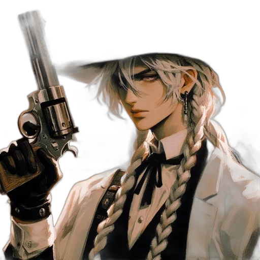 weapon, staff, hat, concept art, anime, photorealistic, pixel art, silver-haired transparent PNG cut-out