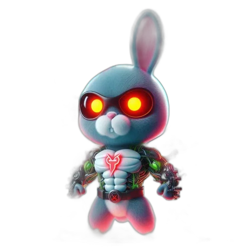 robot, creature, 3d render, concept art, pixel art, comic book art, animated, bunny transparent PNG cut-out