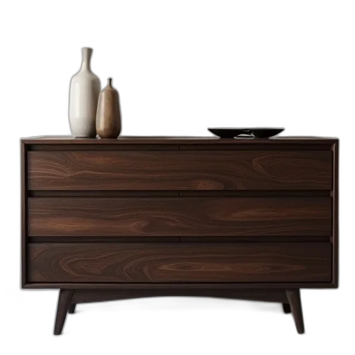 furniture, 3d render, earth tones, dark, sleek, brown, wooden, dresser transparent PNG cut-out
