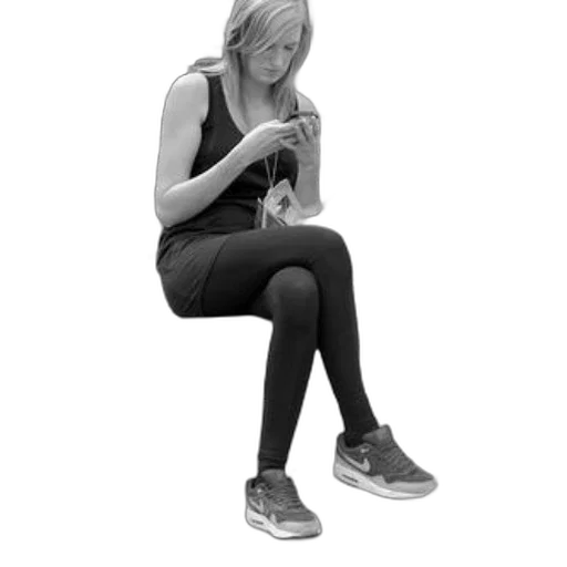 staff, shoes, woman, sits, bench, her, phone, bags transparent PNG cut-out