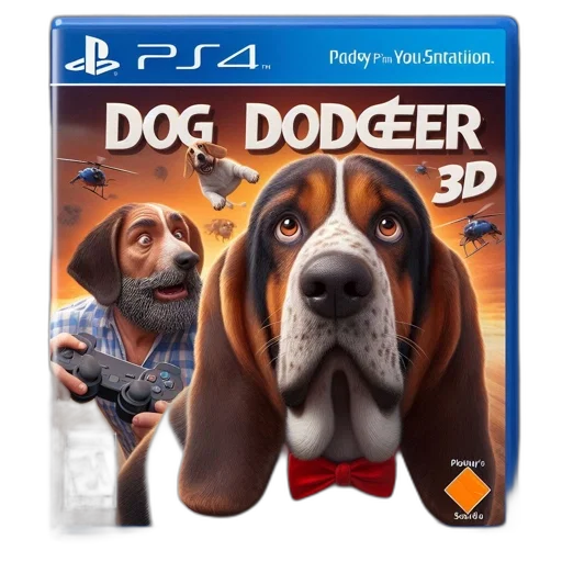 3d render, concept art, mock-up, playstation, game, cover, featuring, beagle transparent PNG cut-out