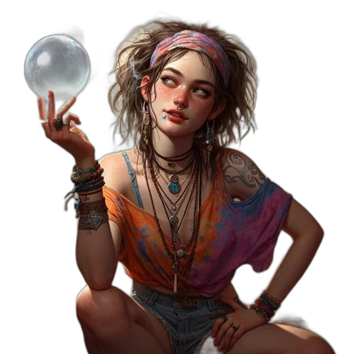 jewelry, face, staff, dress, concept art, fantasy art, cyberpunk, photorealistic transparent PNG cut-out