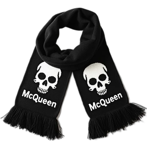 crown, black, white, skull, patterned, scarf, word, mcqueen transparent PNG cut-out