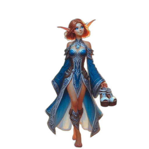 dress, staff, concept art, fantasy art, 3d render, pixel art, blue, fantastical transparent PNG cut-out