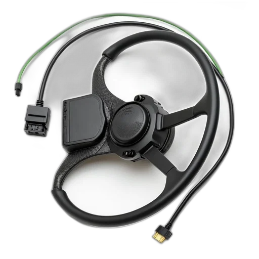 3d render, black, steering, wheel, airbag, module, attached, green transparent PNG cut-out