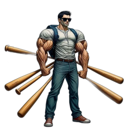weapon, staff, comic book art, concept art, pixel art, cartoon, muscular, man transparent PNG cut-out