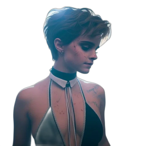 dress, jewelry, jacket, cyberpunk, concept art, photorealistic, 3d render, neon lights transparent PNG cut-out