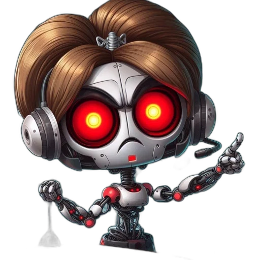 robot, staff, concept art, cyberpunk, cartoon, pixel art, anthropomorphic, red transparent PNG cut-out