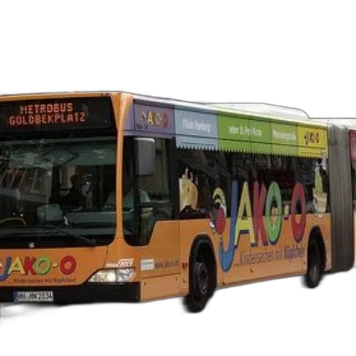 concept art, 3d render, photorealistic, colorful, bus, word, jako-o, prominently transparent PNG cut-out