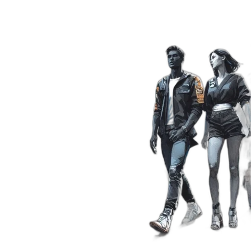 jacket, concept art, comic book art, cyberpunk, 3d render, outer space, monochrome, dark transparent PNG cut-out