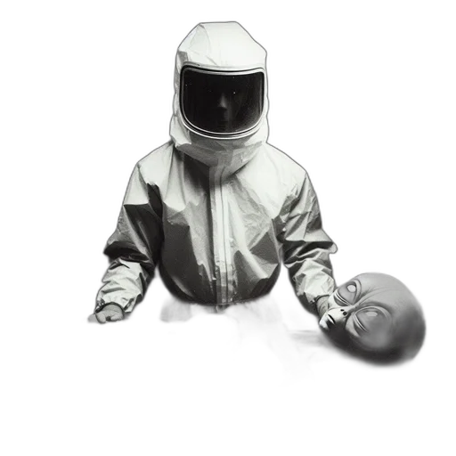 jacket, robot, mask, staff, concept art, photorealistic, pixel art, 3d render transparent PNG cut-out