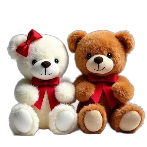 3d render, photorealistic, two, teddy, bears, sitting, side, left transparent PNG cut-out