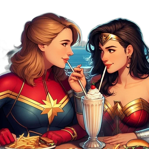 comic book art, concept art, fantasy art, cartoon, fire, two, female, characters transparent PNG cut-out