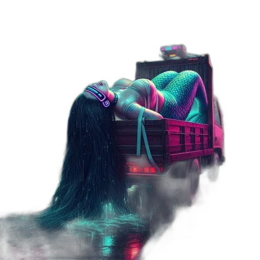 car, hair, robot, creature, cyberpunk, concept art, vaporwave, fantasy art transparent PNG cut-out