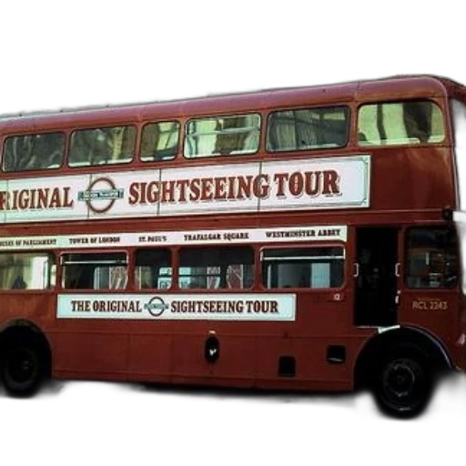 3d render, photorealistic, classic, red, double-decker, bus, advertises, original transparent PNG cut-out